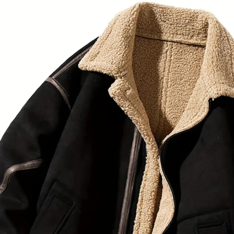 Betheknow Men's Fluffy Suede Jacket with Fleece Lining