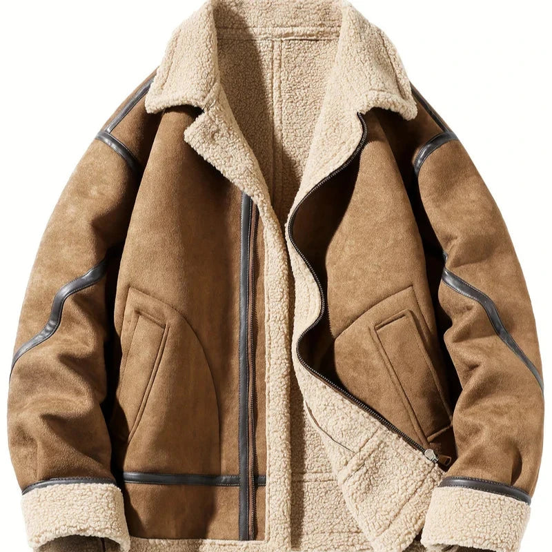 Betheknow Men's Fluffy Suede Jacket with Fleece Lining