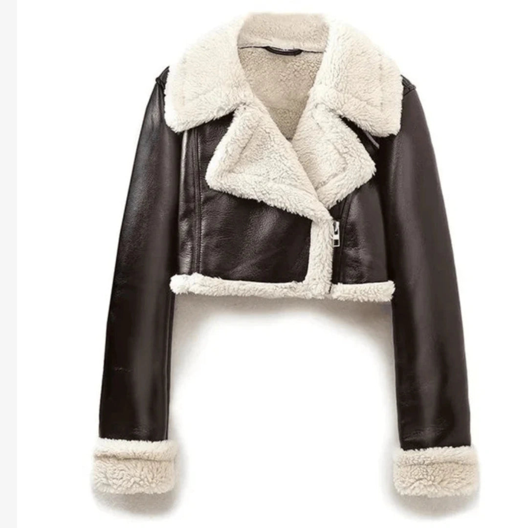 BetheKnow | Women's Casual Biker Leather Jacket with Fur