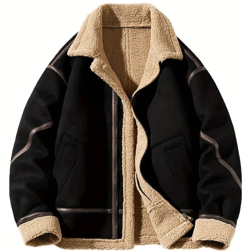 Betheknow Men's Fluffy Suede Jacket with Fleece Lining