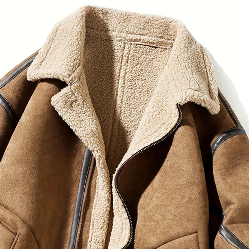 Betheknow Men's Fluffy Suede Jacket with Fleece Lining