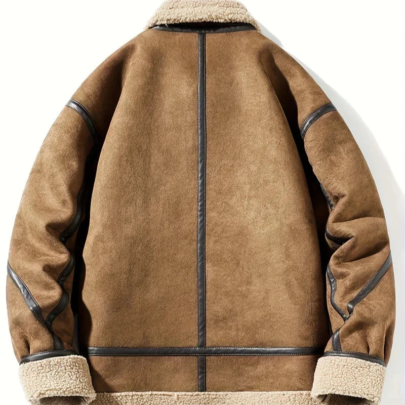 Betheknow Men's Fluffy Suede Jacket with Fleece Lining